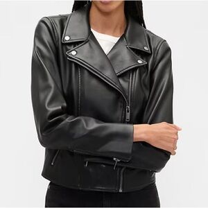 GAP Black Faux Leather Biker Jacket - Sleek and Sexy!